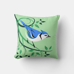 Blue Jay Bird Perched On Tree Branch Throw Pillow