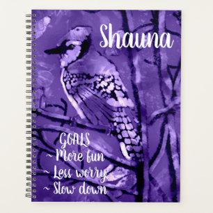 Blue Jay Bird Pink Abstract Art Personalized Planner