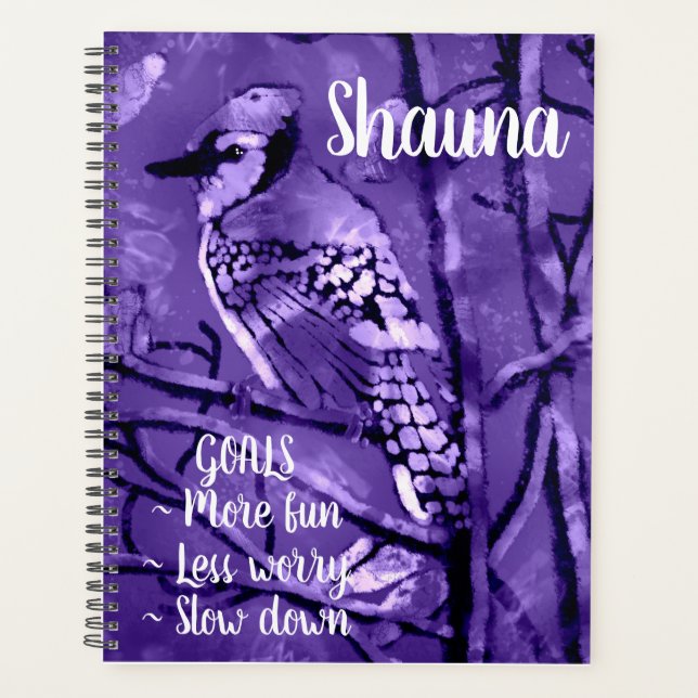 Blue Jay Bird Pink Abstract Art Personalized Planner (Front)