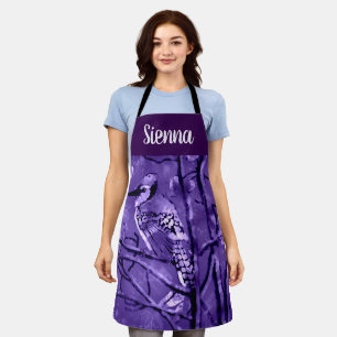 Blue Jay Bird Purple Abstract Art Personalized Apron