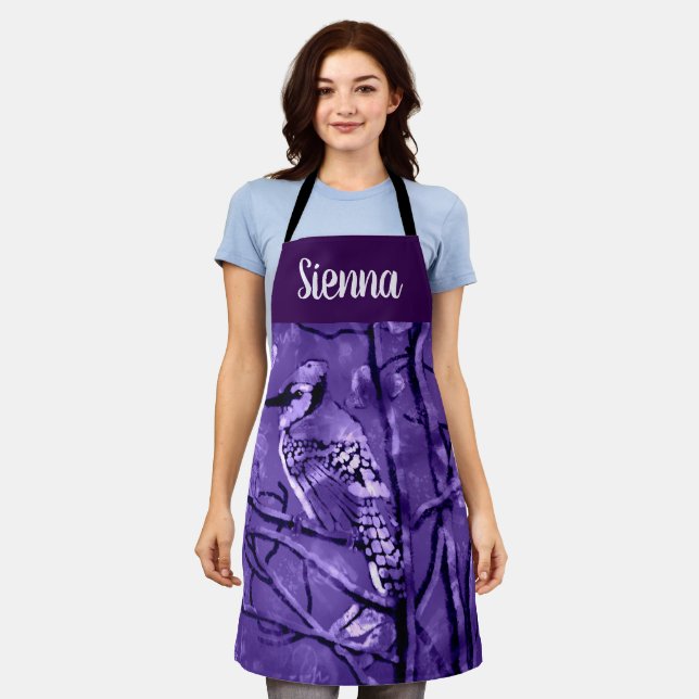 Blue Jay Bird Purple Abstract Art Personalized Apron (Worn)