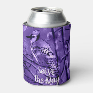 Blue Jay Bird Purple Abstract Art Personalized Can Cooler