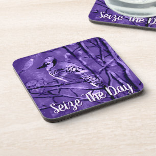 Blue Jay Bird Purple Abstract Art Personalized Coaster