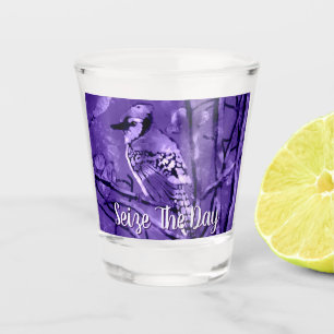 Blue Jay Bird Purple Abstract Art Personalized Shot Glass