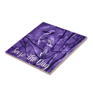 Blue Jay Bird Purple Abstract Art Personalized Tile
