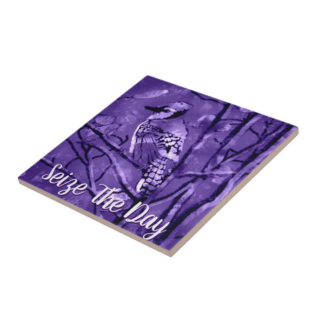 Blue Jay Bird Purple Abstract Art Personalized Tile (Side)