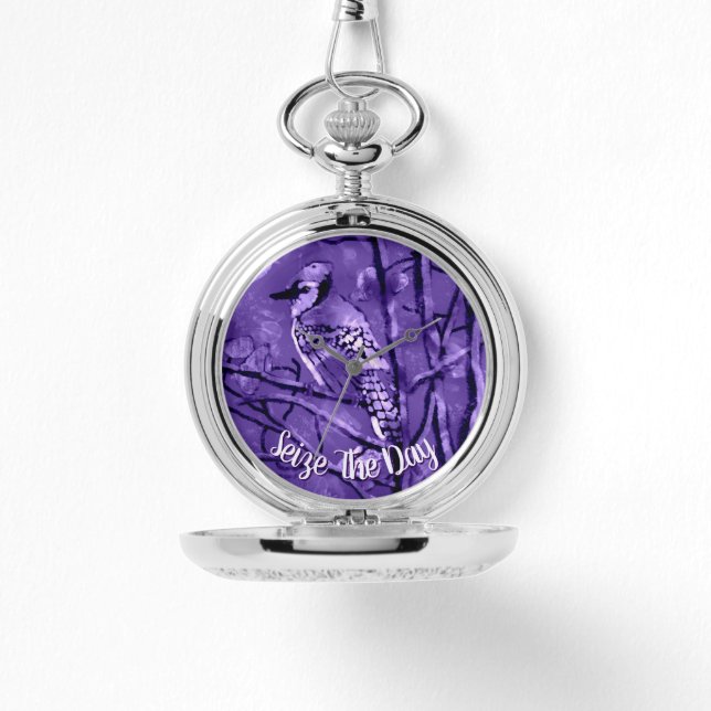 Blue Jay Bird Purple Abstract Art Personalized Watch (Front)