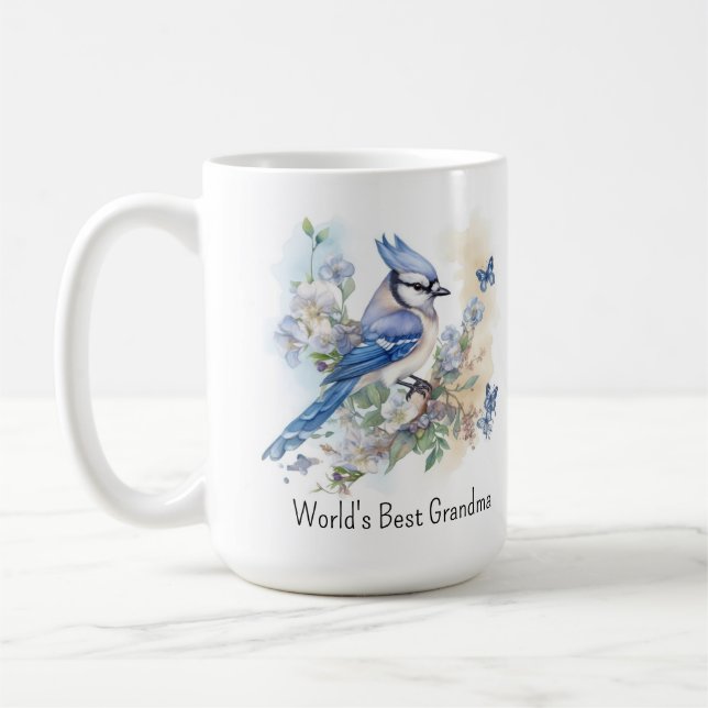 Blue Jay Bird Spring Nature Wildlife Grandmother Coffee Mug (Left)