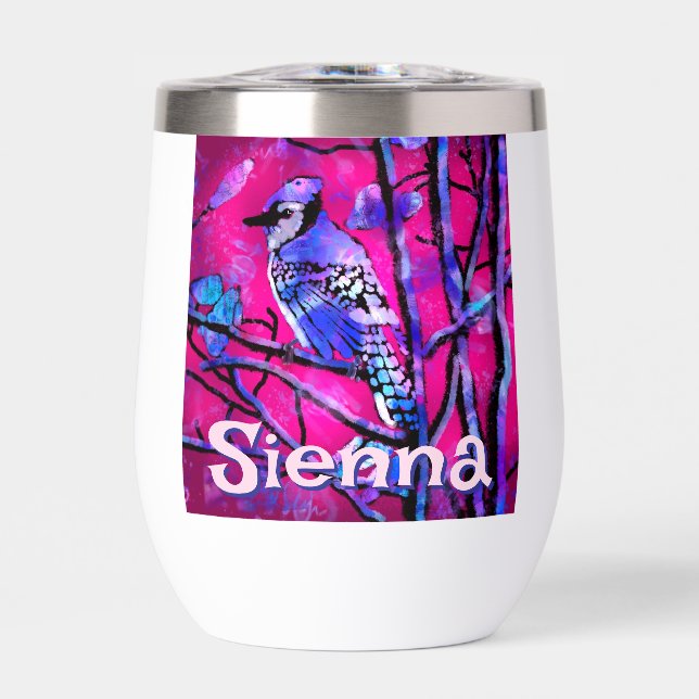 Blue Jay Bird Tree Branch Pink Personalized  (Front)
