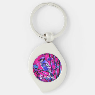 Blue Jay Bird Tree Branch Pink Personalized  Keychain
