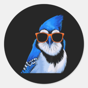 Blue Jay Bird With Sungles Birdwatching  Classic Round Sticker