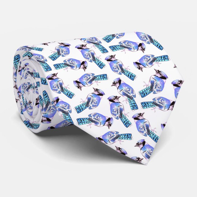 Blue jay birds in watercolor tie (Rolled)