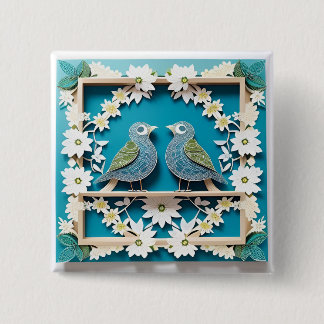 Blue Jay Birds Paper Art 2 Inch Square Button
