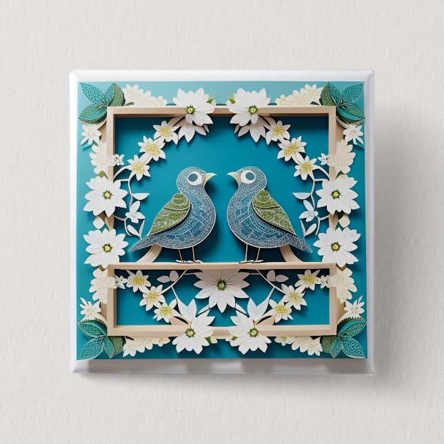 Blue Jay Birds Paper Art 2 Inch Square Button (Front)