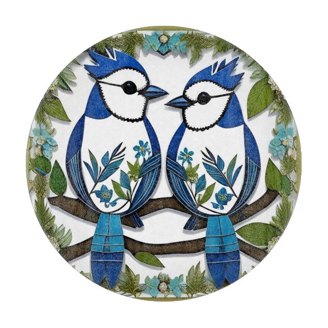 Blue Jay Birds Paper Art Cutting Board (Front)