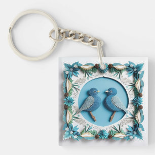 Blue Jay Birds Paper Art Keychain