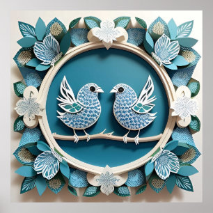 Blue Jay Birds Paper Art Poster