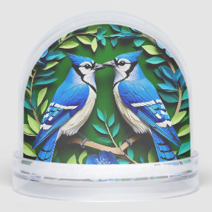 Blue Jay Birds Paper Art Snowglobe