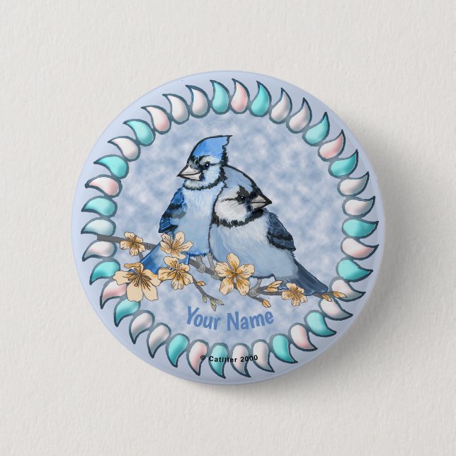 Blue Jay Branch  2 Inch Round Button (Front)
