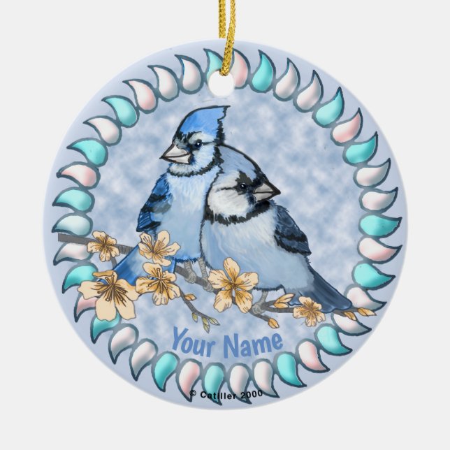 Blue Jay Branch  Ceramic Ornament (Front)