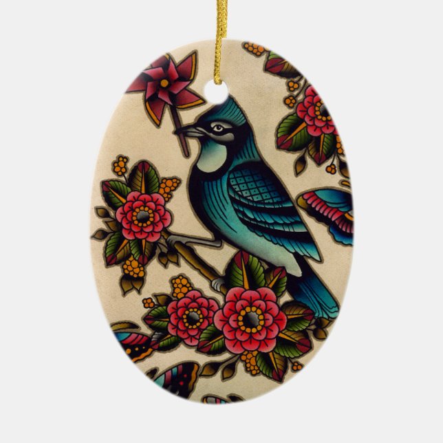 blue jay ceramic ornament (Front)