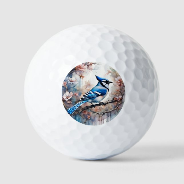 Blue Jay Cherry Blossoms watercolor Golf Balls (Front)