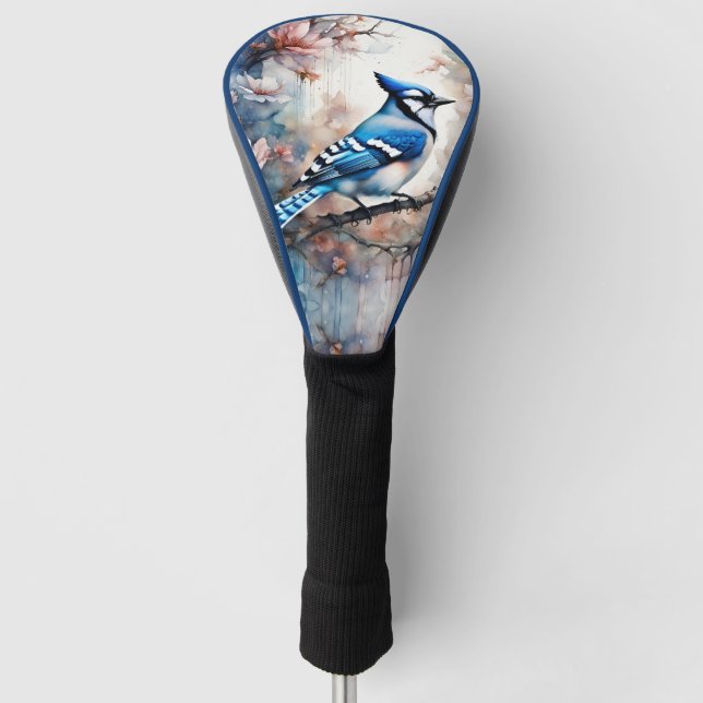 Blue Jay Cherry Blossoms watercolor Golf Head Cover (Front)