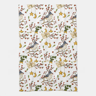 Blue Jay, Cookies, Red Berries,  Presents, Winter Kitchen Towel