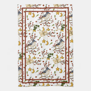 Blue Jay, Cookies, Red Berries,  Presents, Winter Kitchen Towel