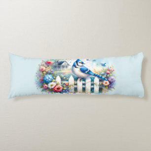 Blue Jay Cottage Garden Fence Scene Body Pillow