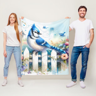Blue Jay Cottage Garden Fence Scene Fleece Blanket