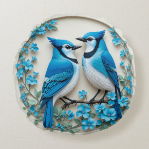 Blue Jay Cozy Nature Decor & Gift for Bird Lovers Round Pillow