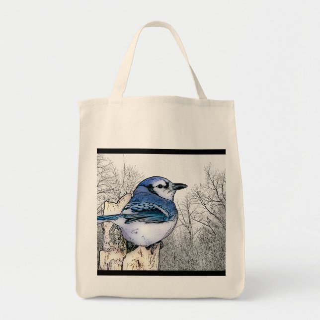 Blue Jay Drawing Tote Bag (Front)