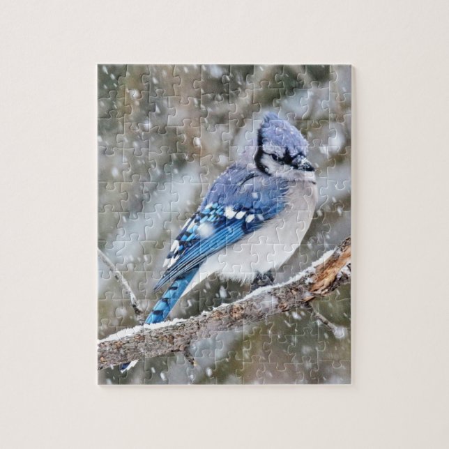 Blue Jay in a Snowstorm Jigsaw Puzzle (Vertical)
