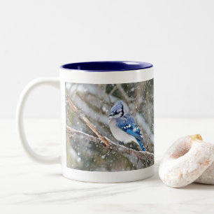 Blue Jay in a Snowstorm Two-Tone Coffee Mug