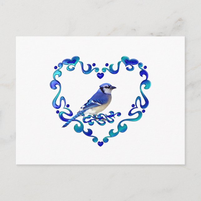 Blue Jay in Fancy Heart Postcard (Front)
