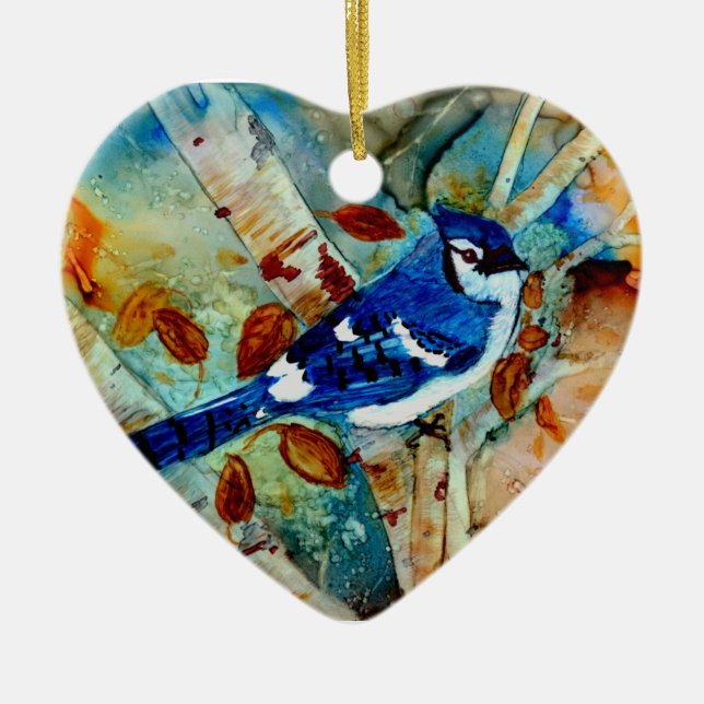 Blue Jay in the Tree Ceramic Ornament (Front)