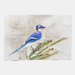 Blue Jay in Winter Kitchen Towel