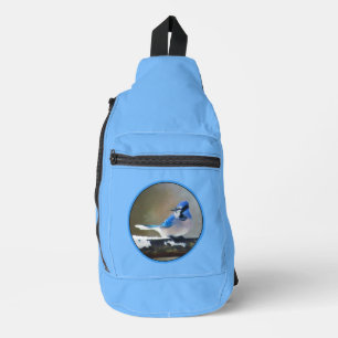 Blue Jay in Winter Snow Painting Original Bird Art Sling Bag