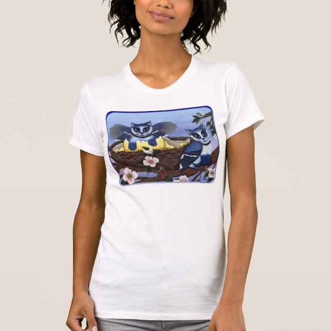 Blue Jay Kittens, Bird Cats Fantasy Art Shirt (Front)