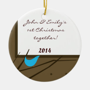 Blue Jay Love Bird Twig Personalized Name Ornament