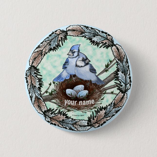 Blue Jay Nest  2 Inch Round Button (Front)