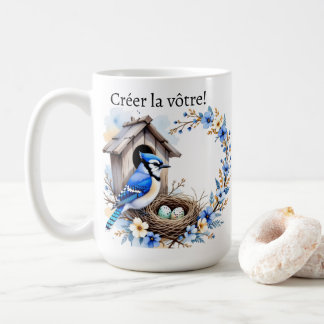 Blue Jay on Birdhouse – Floral Pastel Illustration Coffee Mug