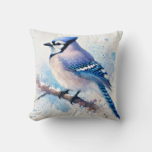 Blue Jay On Branch Art Throw Pillow
