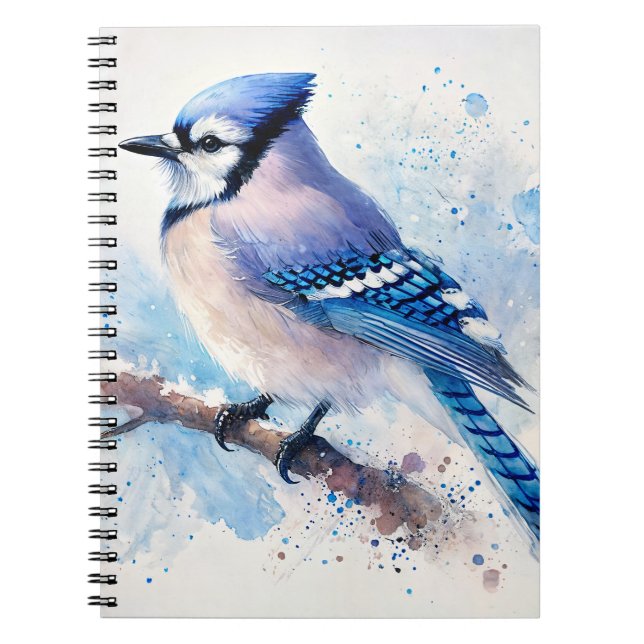 Blue Jay On Branch Watercolor Painting Notebook (Front)