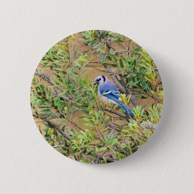 Blue Jay on Southern Wax Myrtle 2 Inch Round Button (Front)