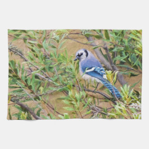 Blue Jay on Southern Wax Myrtle Kitchen Towel