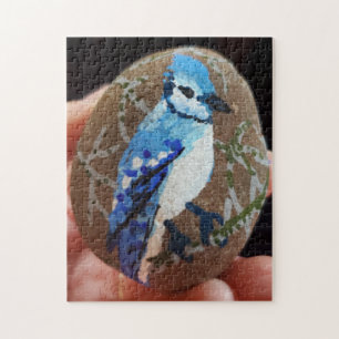 Blue Jay Painted Rock Jigsaw Puzzle