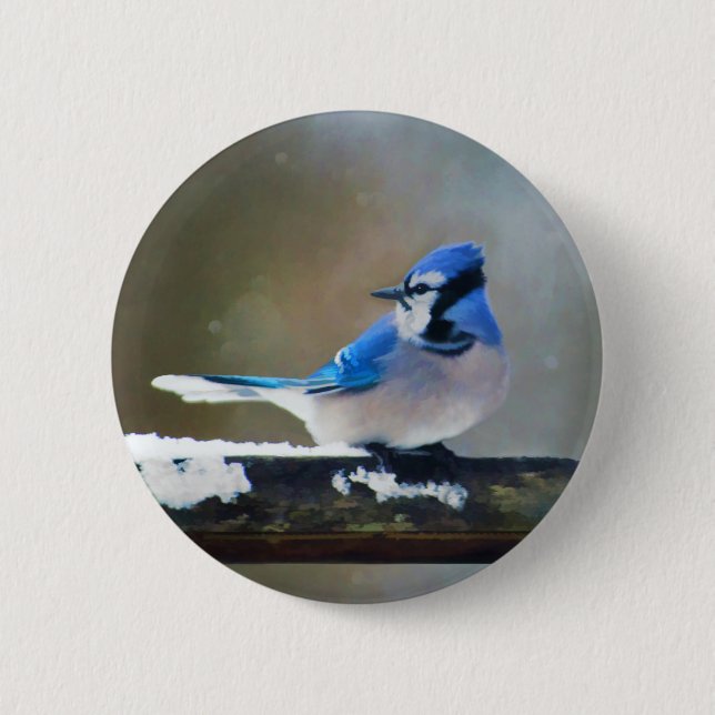 Blue Jay Painting - Original Bird Art 2 Inch Round Button (Front)