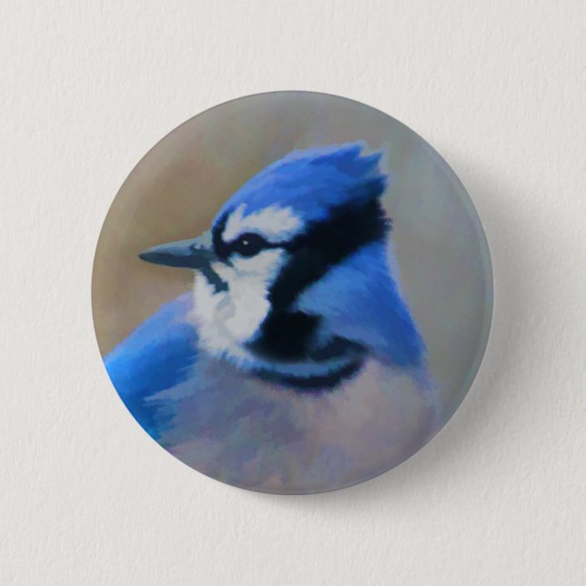 Blue Jay Painting - Original Bird Art 2 Inch Round Button (Front)
